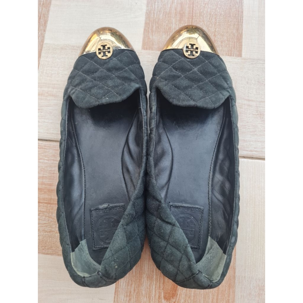 Preloved Flat Shoes Tory Burch TB Black Quilted Suede Kaitlin Size 39