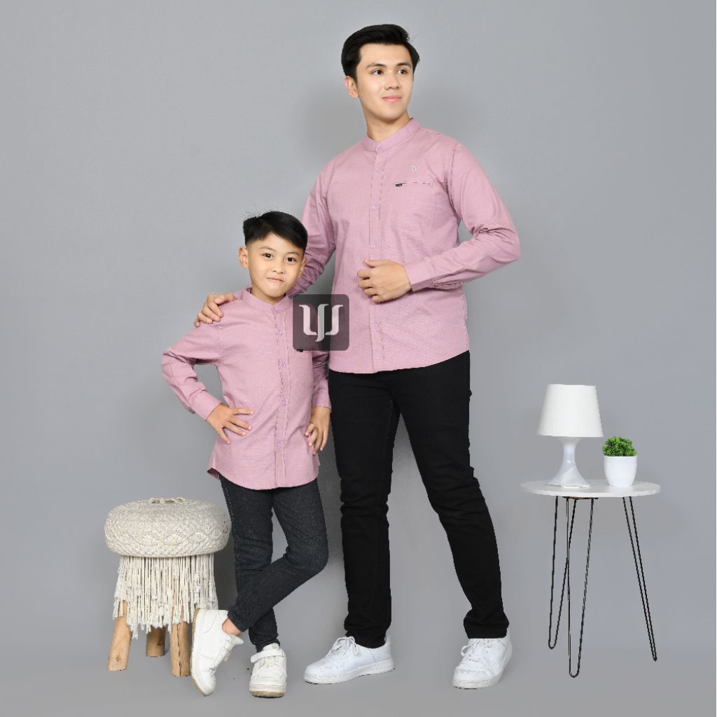 KEMEJA KOKO COUPLE AYAH ANAK warna PINK SALEM (satuan terpisah) KATUN SIGARET