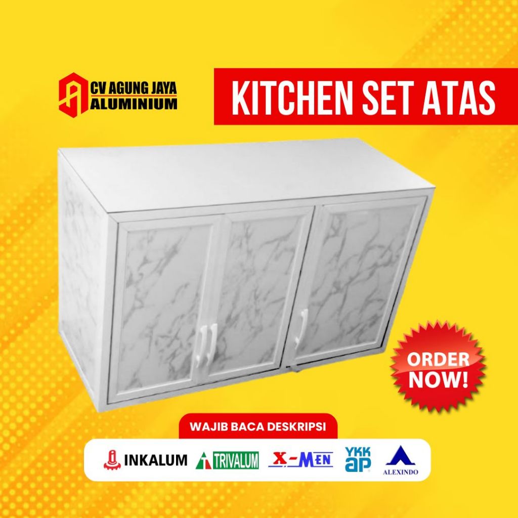 Kitchen Set Atas Aluminium Inkalum + ACP Marmer Putih | Uk. 100 x 40 x 60 cm