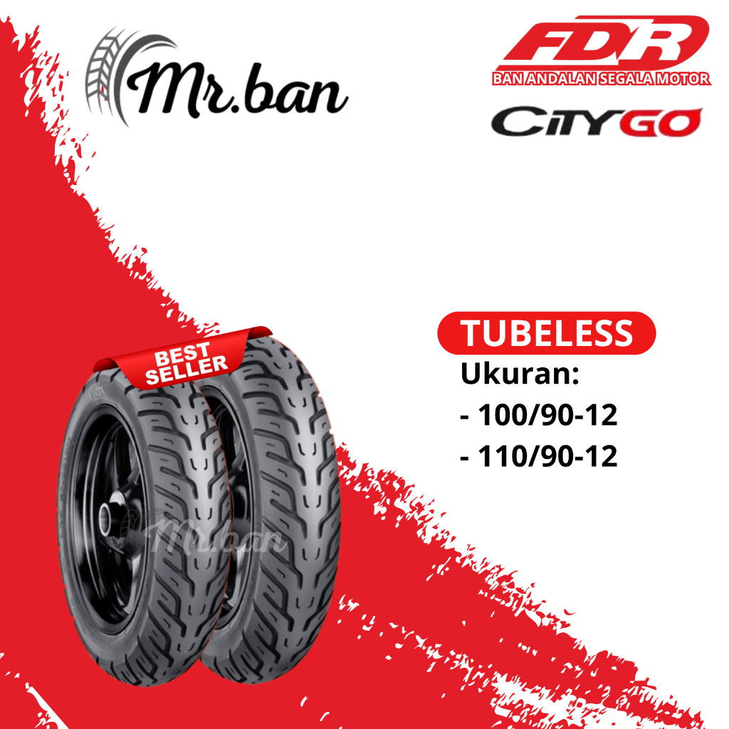BAN MOTOR SCOOPY DEPAN BELAKANG RING 12 FDR CITY GO TUBELES 100/90 110/90 TUBELESS TL | BAN TUBELES 