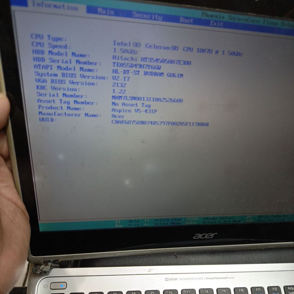 mesin laptop Acer aspire V5-431p celeron 1007U versi Touchscreen