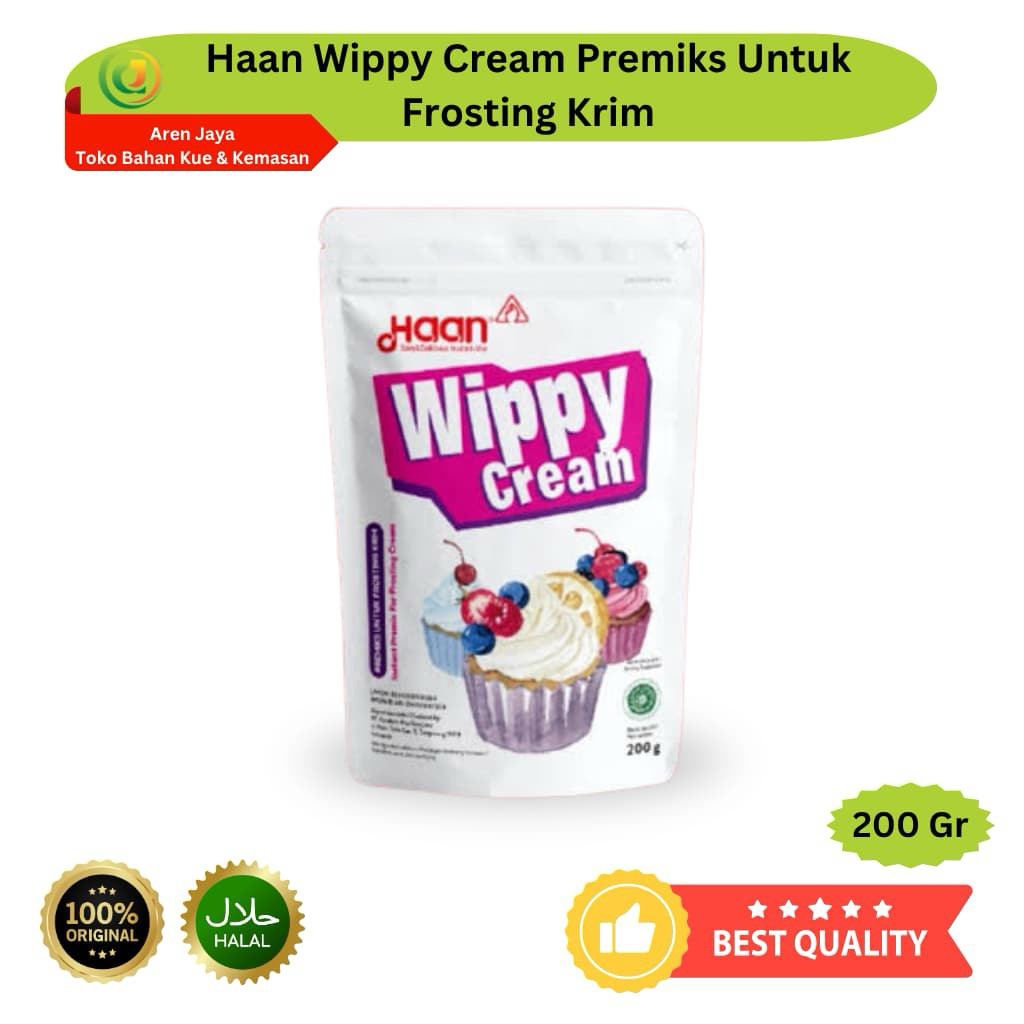 

Haan Wippy Cream Whipped Cream Bubuk Whip Krim Premiks Frosting Krim Pouch 200 Gram Original