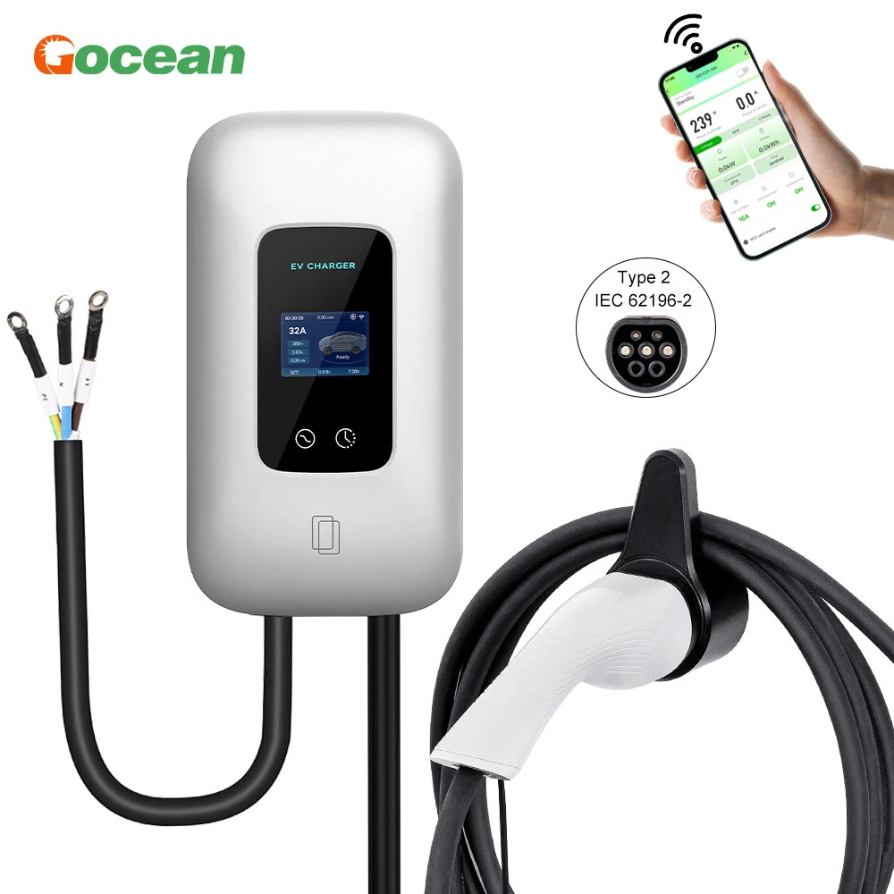 Charging Pile EV Wall Charger Mobil Listrik Gocean 7kW 11kW 22kW Type2 dengan Aplikasi dan Garansi 1