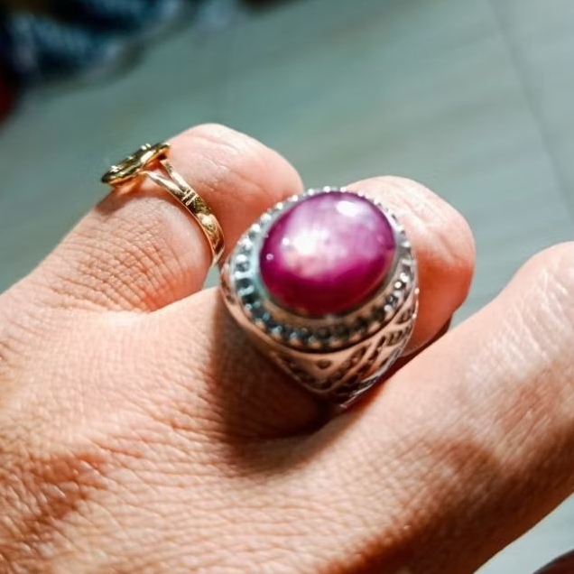 Natural Ruby Star, Origin Mozambik, Star Mayung, ada Fatwa, Sertifikat HC, Ring Perak.