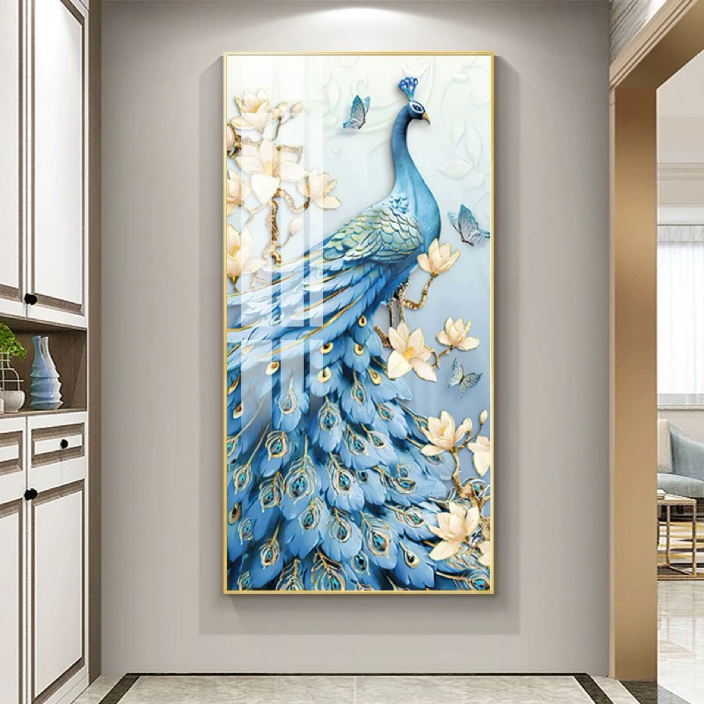 SUNLIPAINTING Lukisan Porcelain 5D - Motif Merak - Lukisan Ruang Tamu - Dekorasi Rumah - Diamond