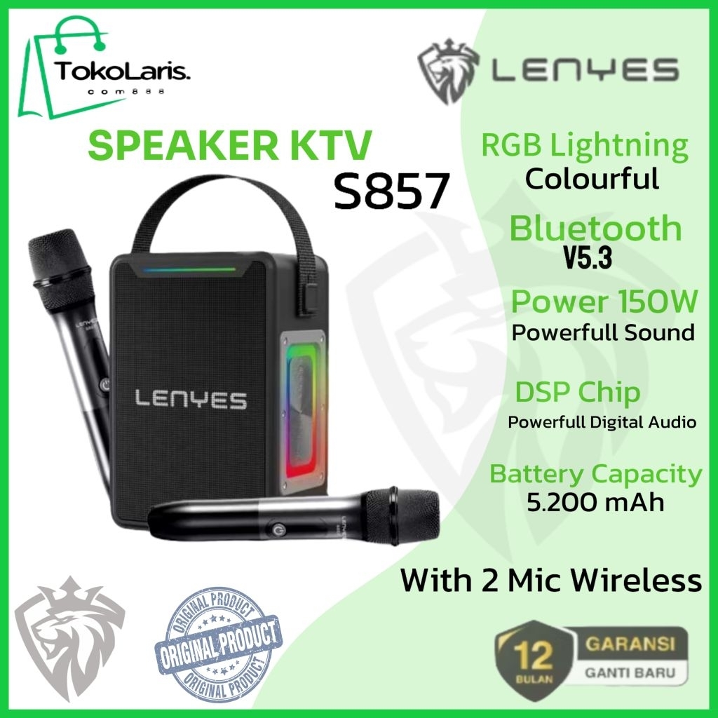 LENYES S857 KTV Speaker Bluetooth RGB TWS V5.3 150Watt With Dual Microphone Wireless