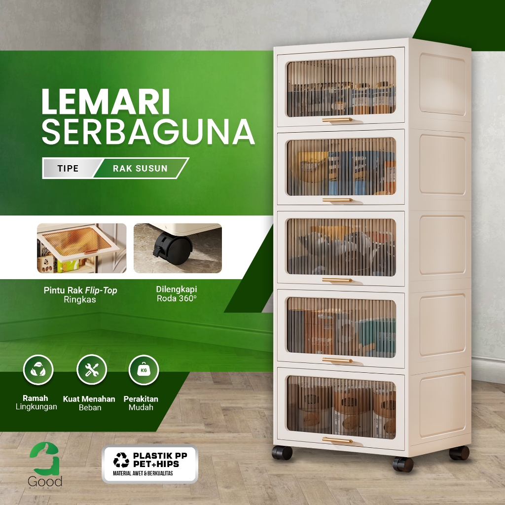 Lemari Plastik Susun Lipat Portable Serbaguna Kotak Penyimpanan Baju Rak Susun Lipat