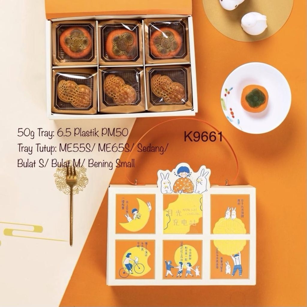 

MOON MID AUTUMN CUTE - Box mooncake 50gr 75gr sekat 6 dus tenteng kemasan kue bulan kotak moon cake