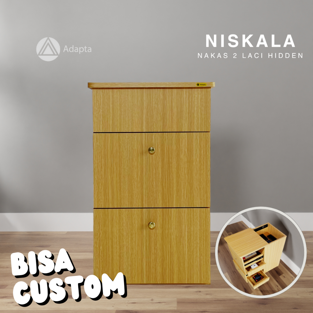 Adapta - Bedside Table Coklat Pine Tua – Nakas Minimalis dengan Laci Tersembunyi - NISKALA-B10