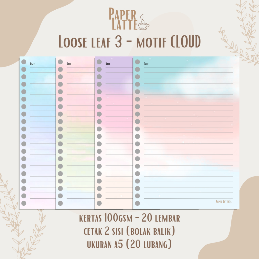 

Isi Binder Cloud Awan Aesthetics A5 B5 | Loose leaf Binder A5 B5 | isi binder estetik | Paper Latte