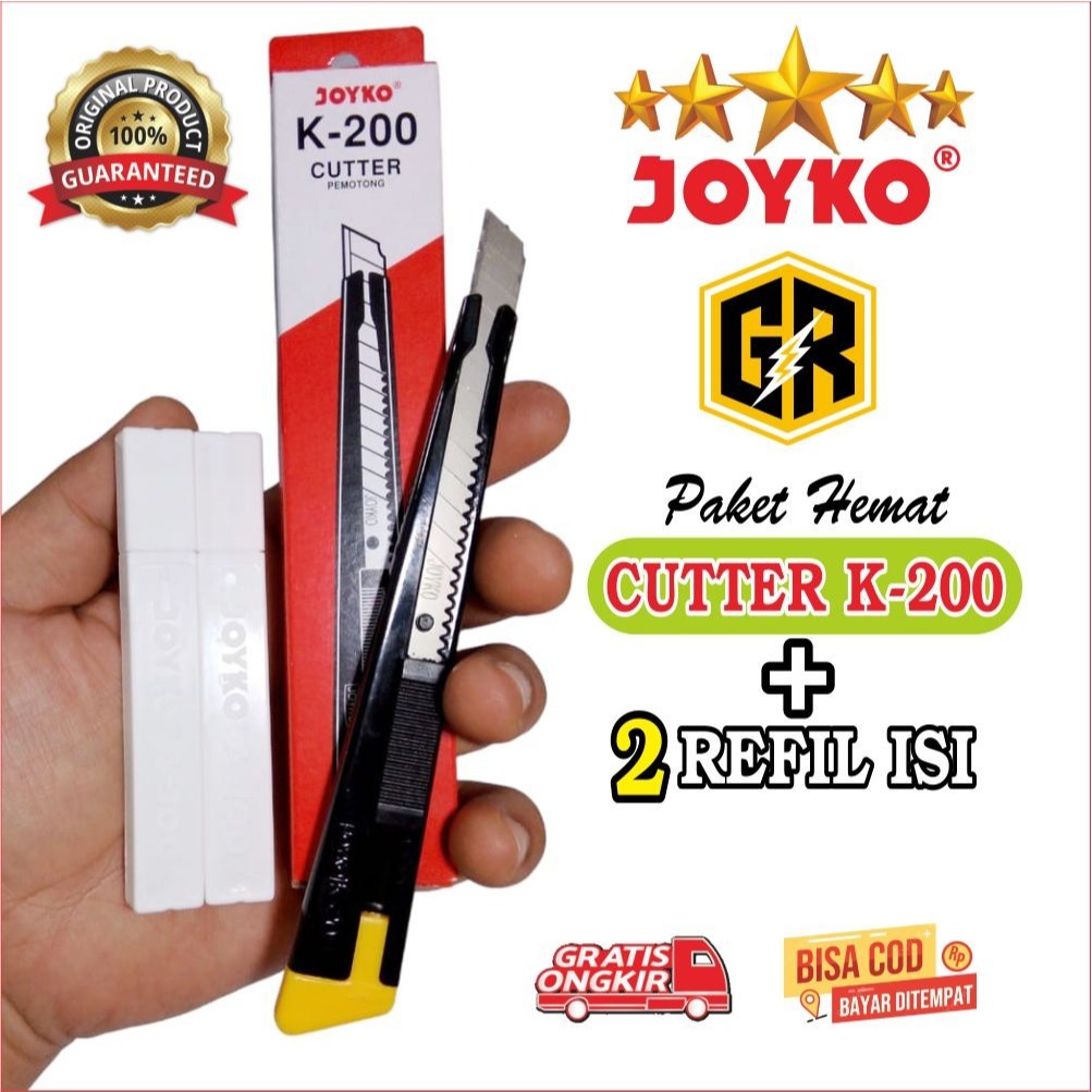 

CUTTER JOYKO K-200 CUTTER KECIL PAKET CUTTER + 2 pak REFIL ISI JOYKO, CUTTER KECIL JOYKO + 2 REFIL