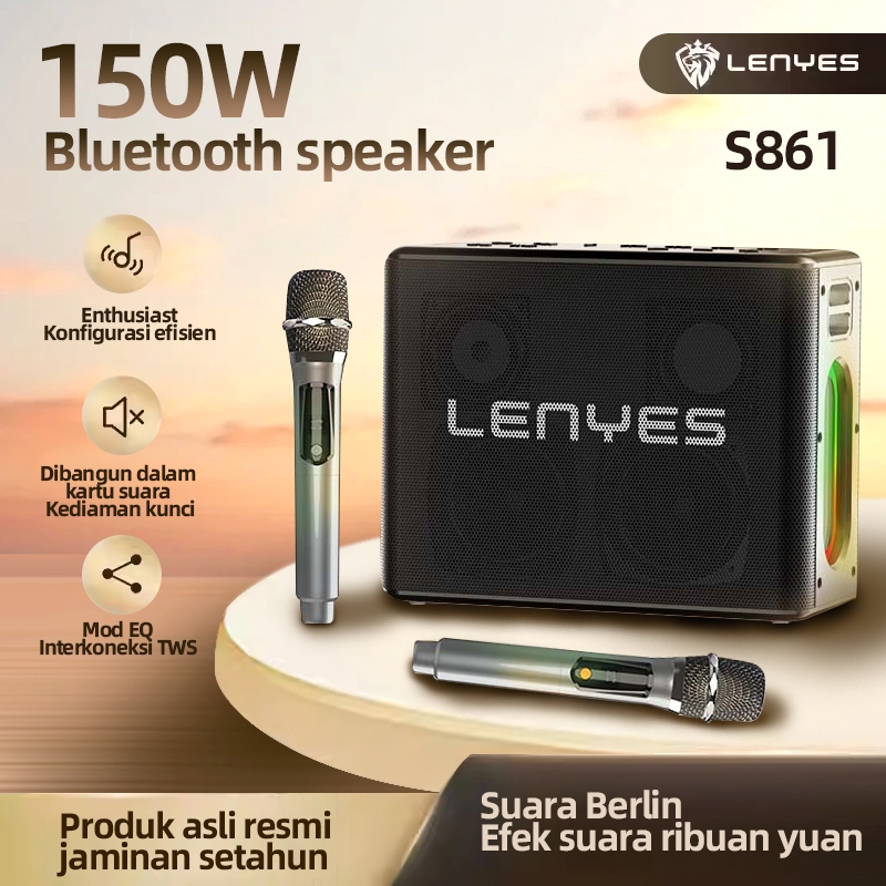 LENYES S861 150W KTV RGB LED Light Wireless Speaker + Microphone Karaoke Bluetooth 5.0 Portable High