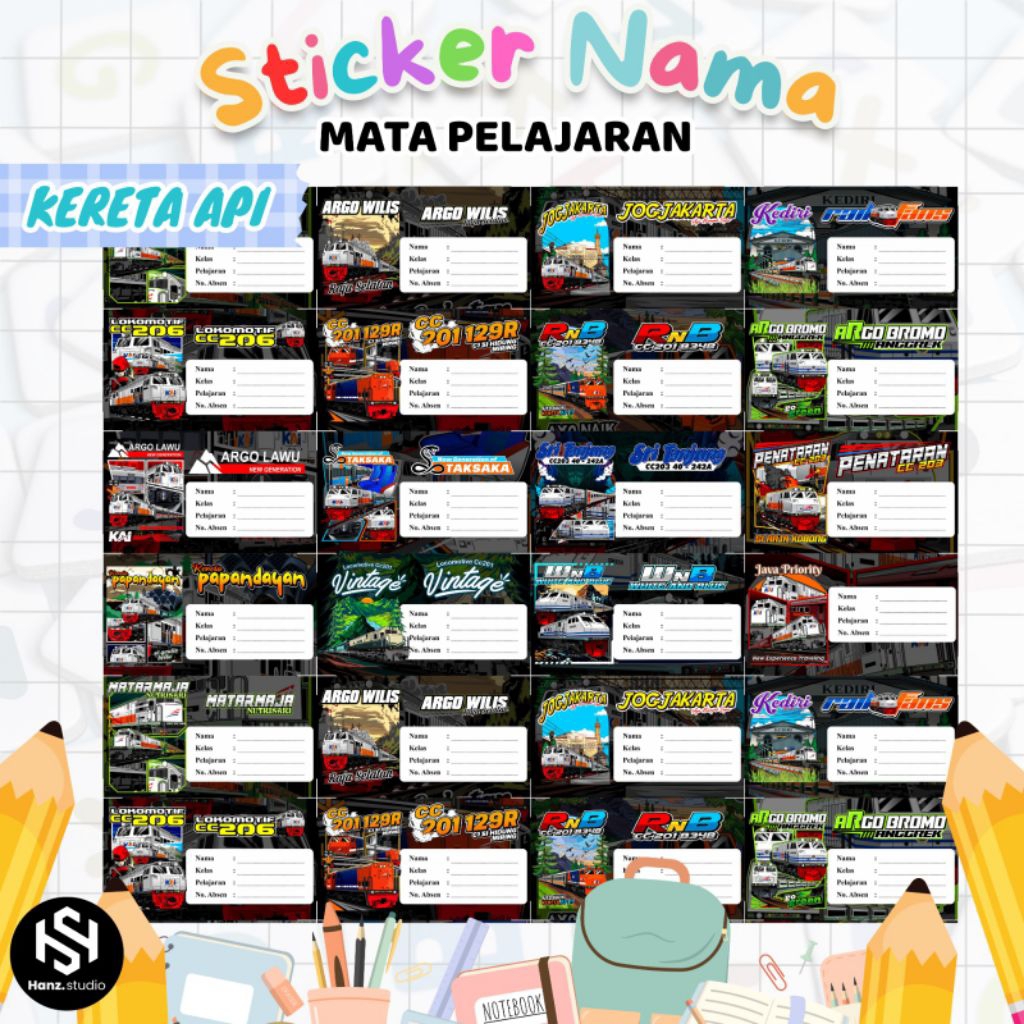 

(FREE STICKER) ISI 44 pcs STICKER LABEL NAMA MATA PELAJARAN KERETA API INDONESIA\ STICKER NAMA BUKU SEKOLAH ANAK KAI\STIKER MAPEL KAI RAILFANS