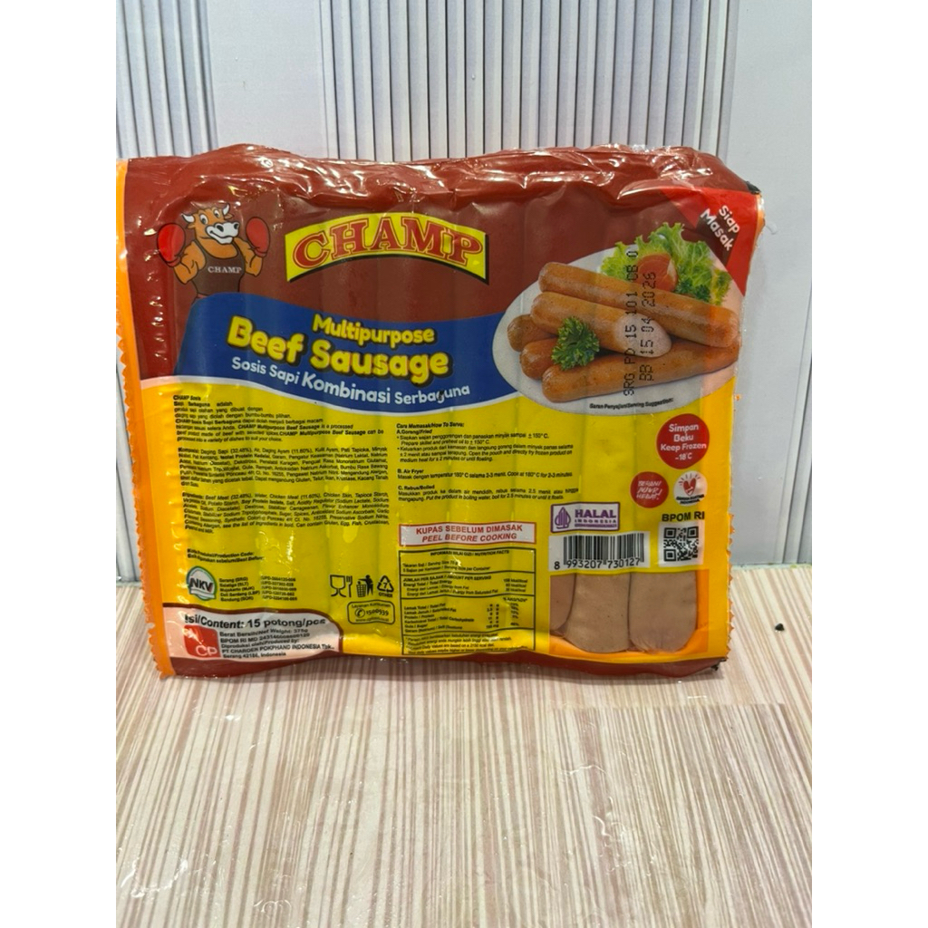 

Champ Beef sausage 375g sosis sapi kombinasi serbaguna