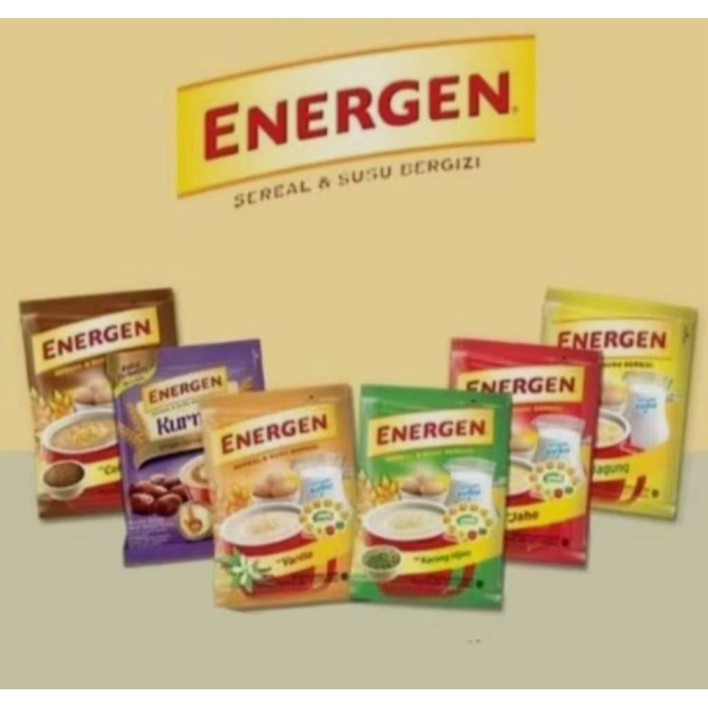 

Energen sachet rasa Coklat /Vanila /kacang hijau/jagung/jahe/kurma/energen sereal original
