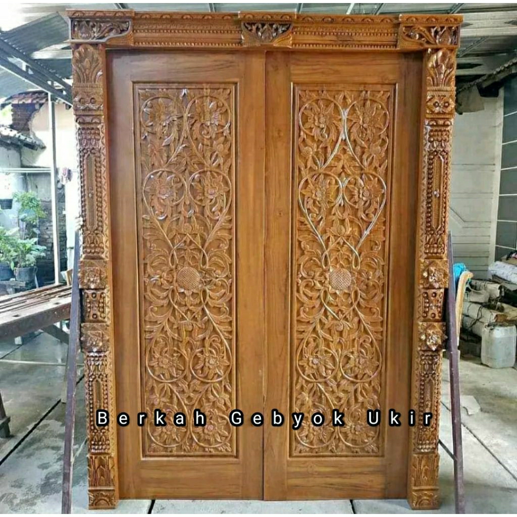Pintu ukir gebyok minimalis ful kayu jati pintu ukir motif bunga