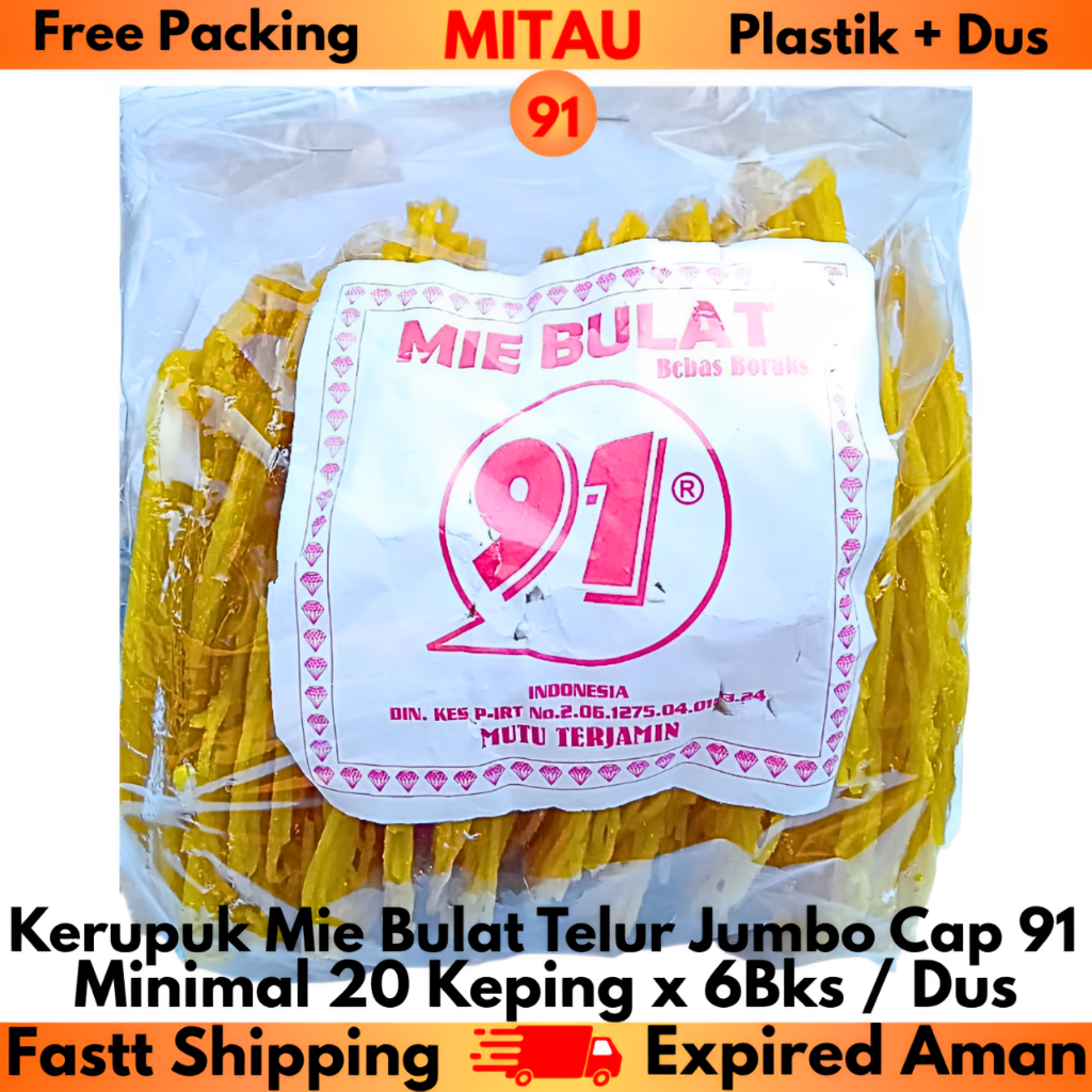 

Kerupuk Mie Jumbo Cap 91 Isi 1kg x 6 Bks / Dus