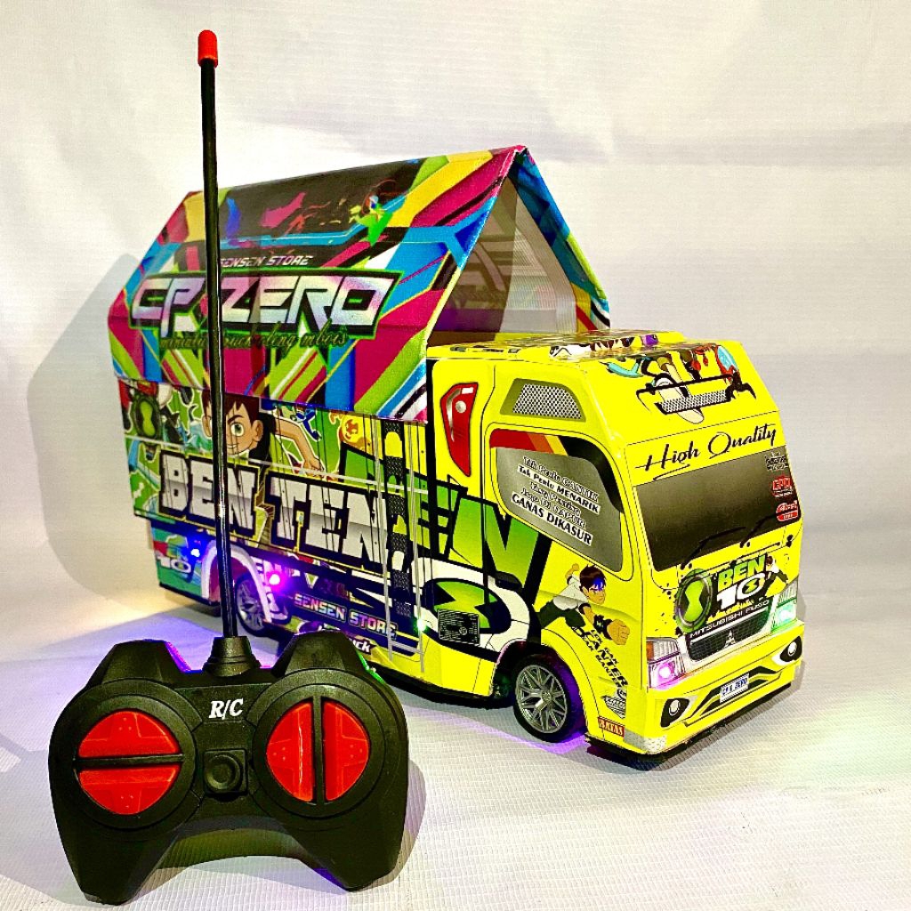 miniatur truk oleng Ben 10 full variasi remote control lampu & terpal free request foto dan nama