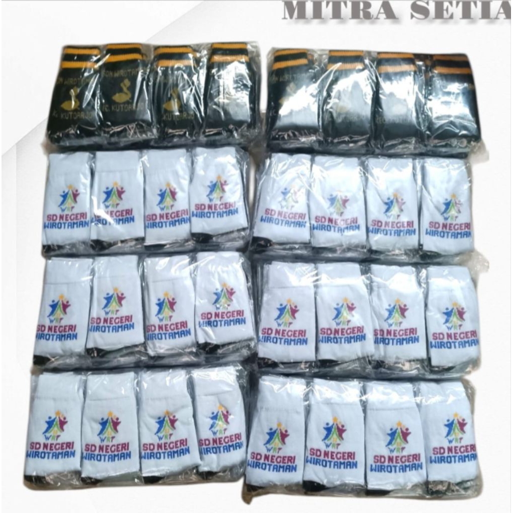 DISTRIBUTOR KAOS KAKI RAJUT BORDIR CUSTOM LOGO SEKOLAH