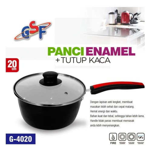 PANCI SUSU ENAMEL GSF G-4020/panci kukus/panci kuah/panci tutup kaca/panci gagang/panci rebus