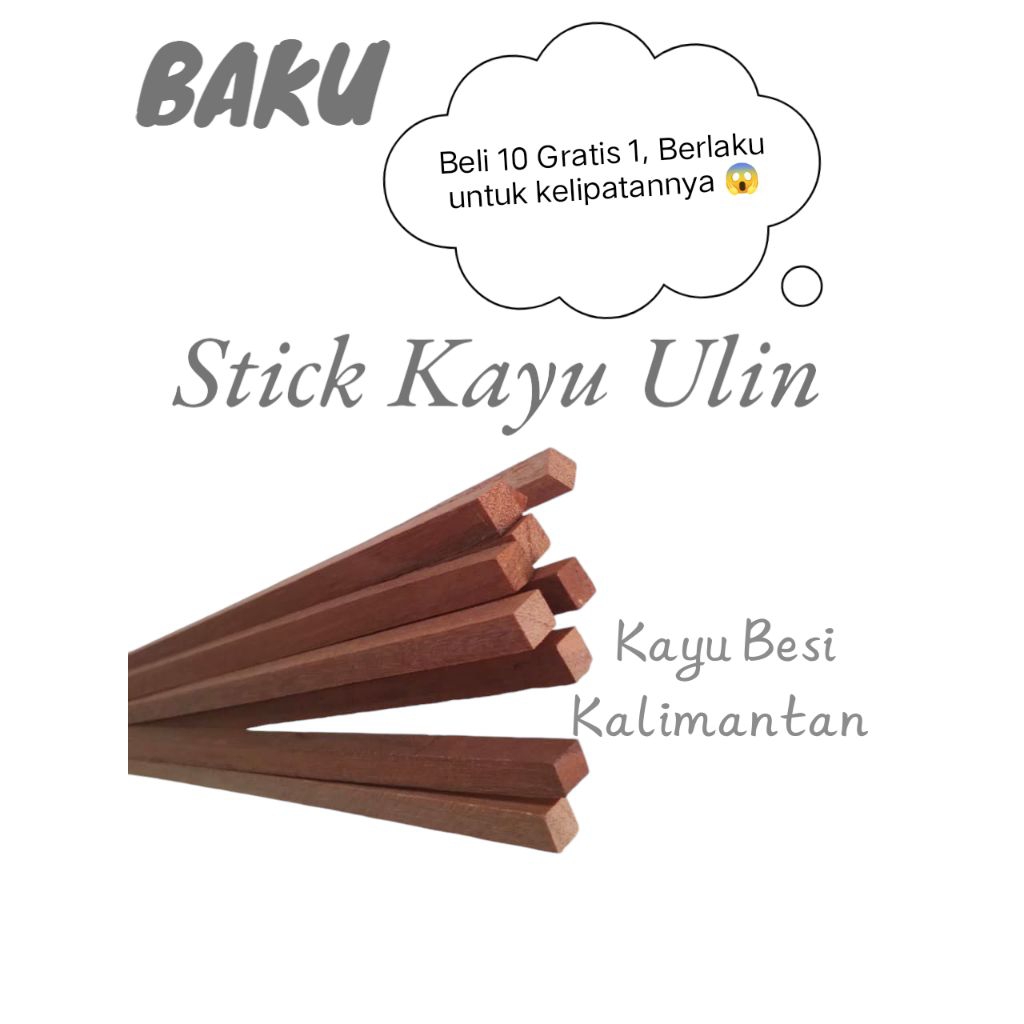 Stik Lis kayu Ulin persegi kotak mini / balok Stick Kayu Ulin 1cm x 1cm panjang 60cm