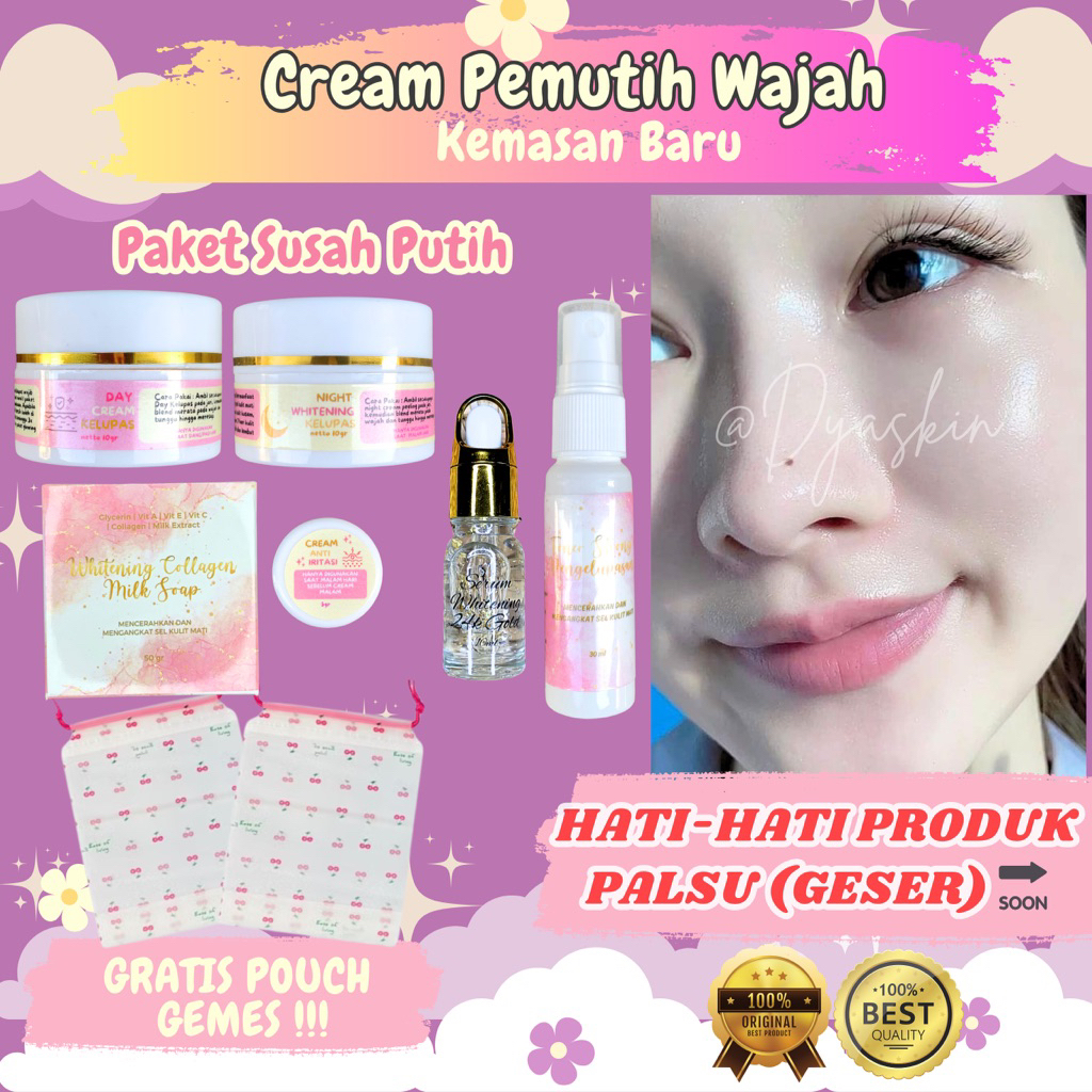 CREAM PEMUTIH WAJAH ( PAKET SUSAH PUTIH ) CREAM PEMUTIH WAJAH AMPUH