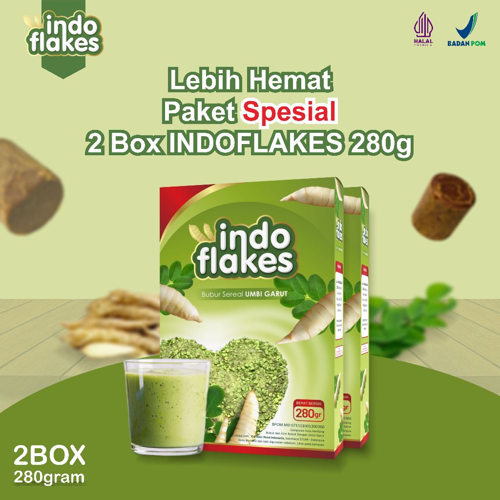 

Indoflakes - Umbi Garut Sereal Sehat Mengobati Asam Lambung Original 2 Box