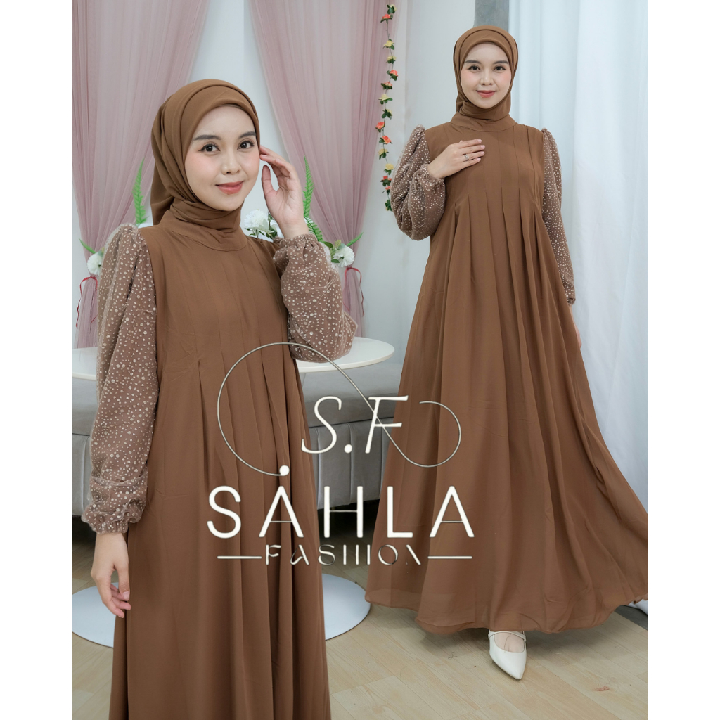 Gamis Dress Keisa Thalia 1set/hijab Mix Brukat Rain Droff Full tangan Fashion muslim wanita