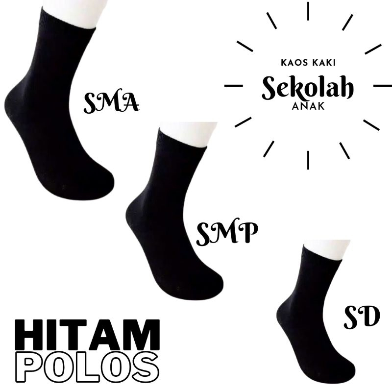 6 Pasang Kaos Kaki Sekolah Anak Laki Laki Dan Perempuan SD SMP SMA Hitam Polos