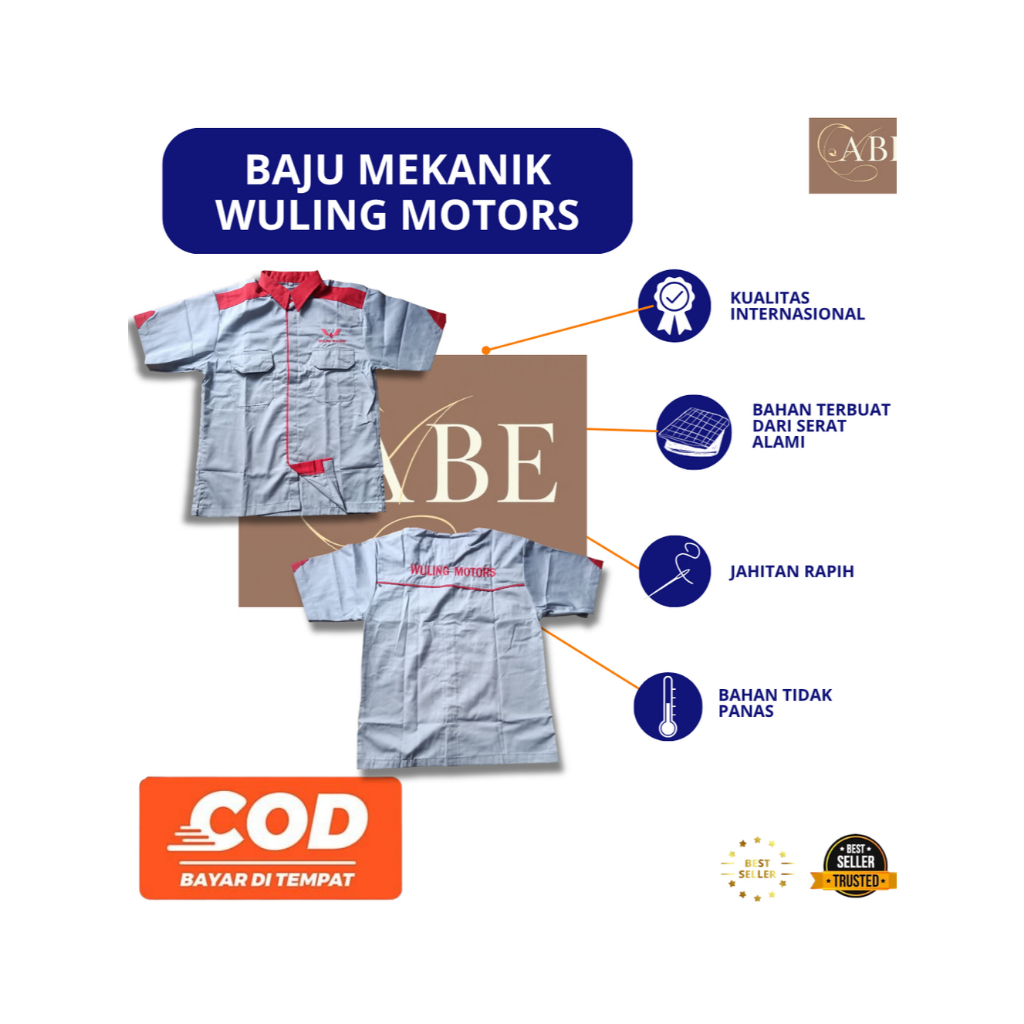 Baju Wuling Motors | Baju Mekanik Wuling | Baju Abu Wuling | Kemeja Abu Wuling | Baju Mekanik Wuling