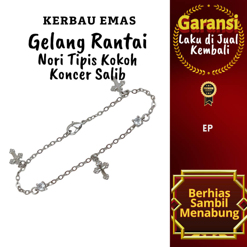 GTRD 1029 Kerbau Emas Gelang Rantai Nori Tipis Kokoh Koncer Salib Warna Emas Putih Ready Ukuran 16cm