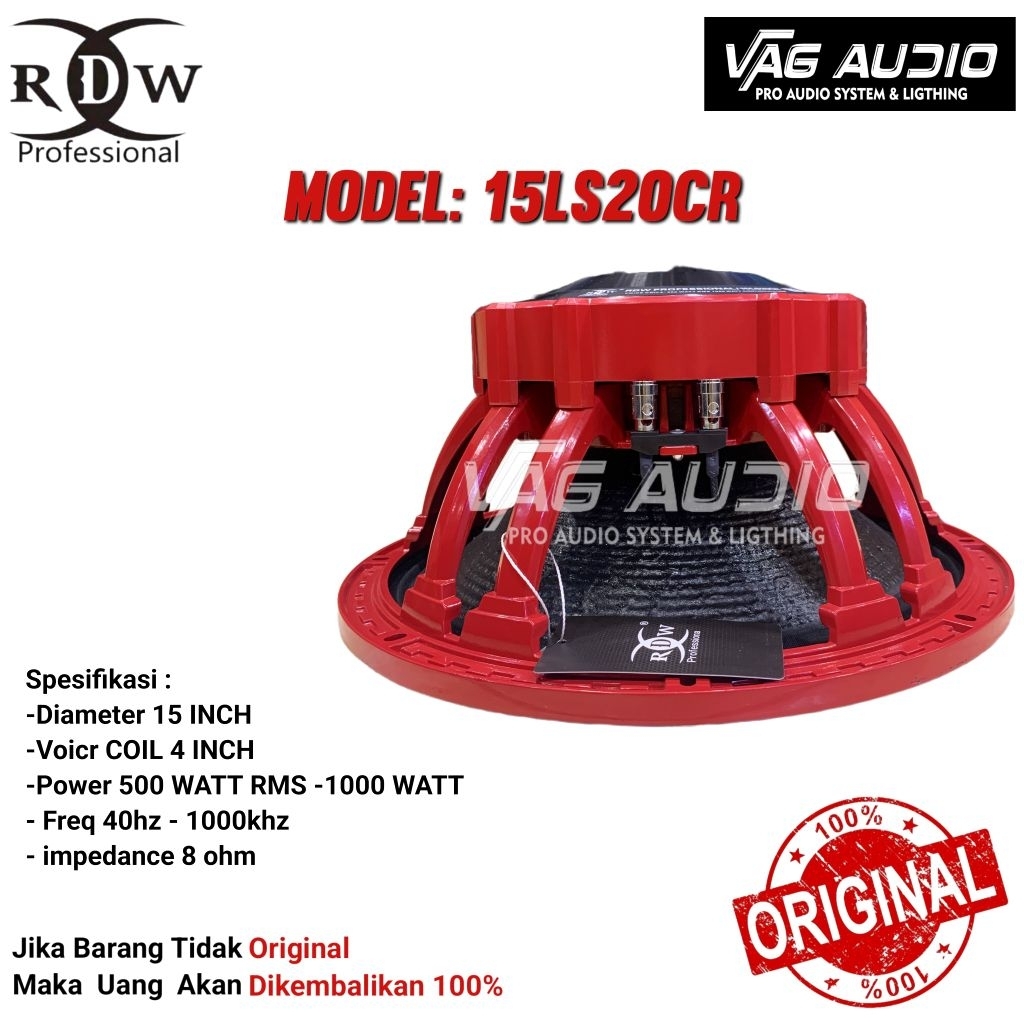 SPEAKER COMPONENT RDW 15LS20CR, UKURAN 15 inch
