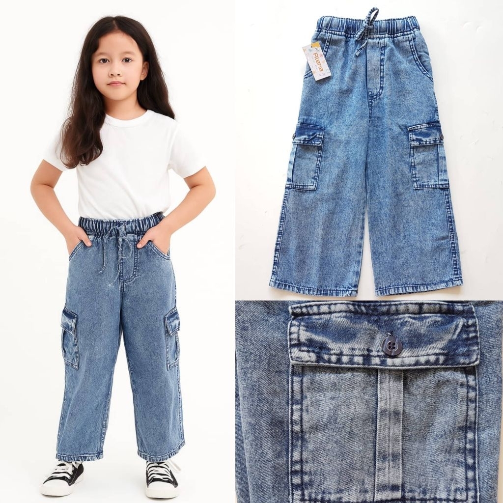 Kulot Kargo Denim Snow/Kulot Jeans Anak Perempuan Umur 6 7 8 9 Tahun
