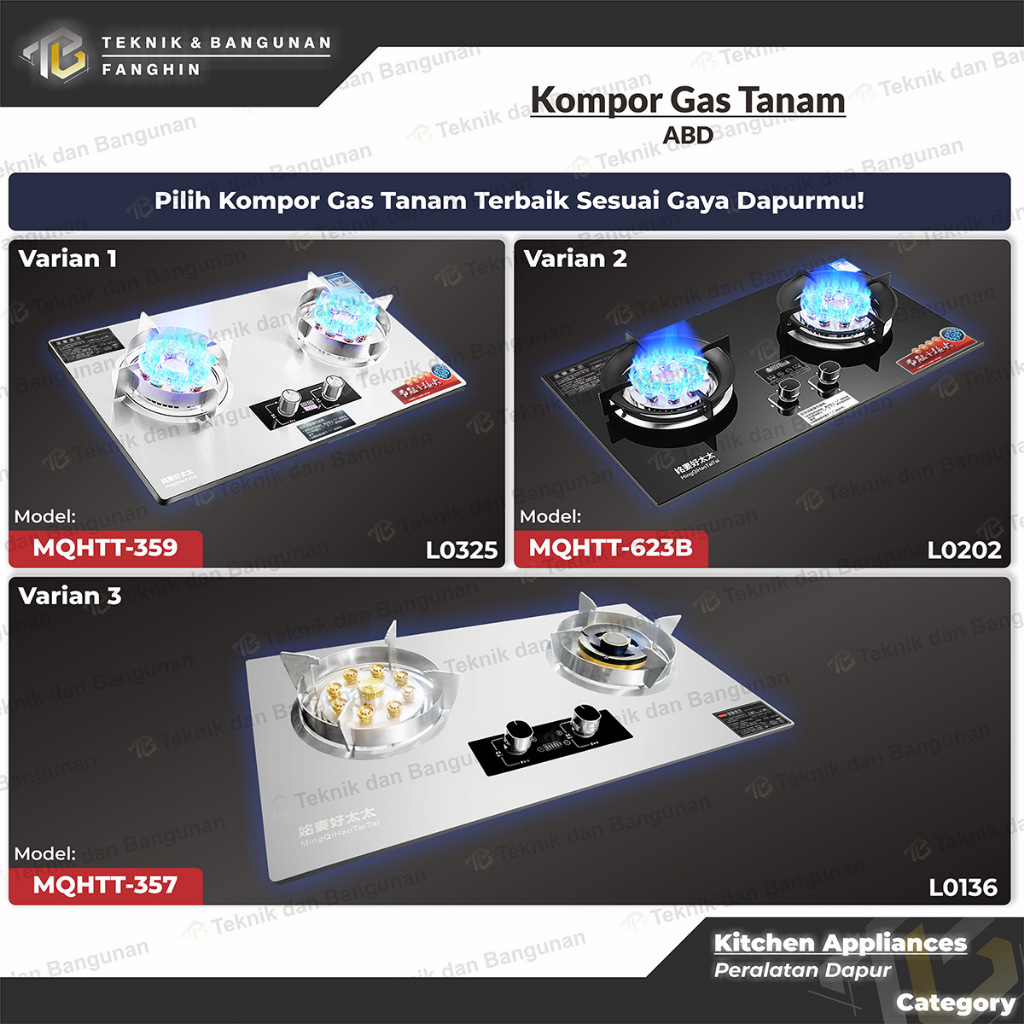 KOMPOR TANAM 2 TUNGKU BUILT IN GAS HOB KOMPOR GAS KACA STAINLESS TANAM MEJA ABD