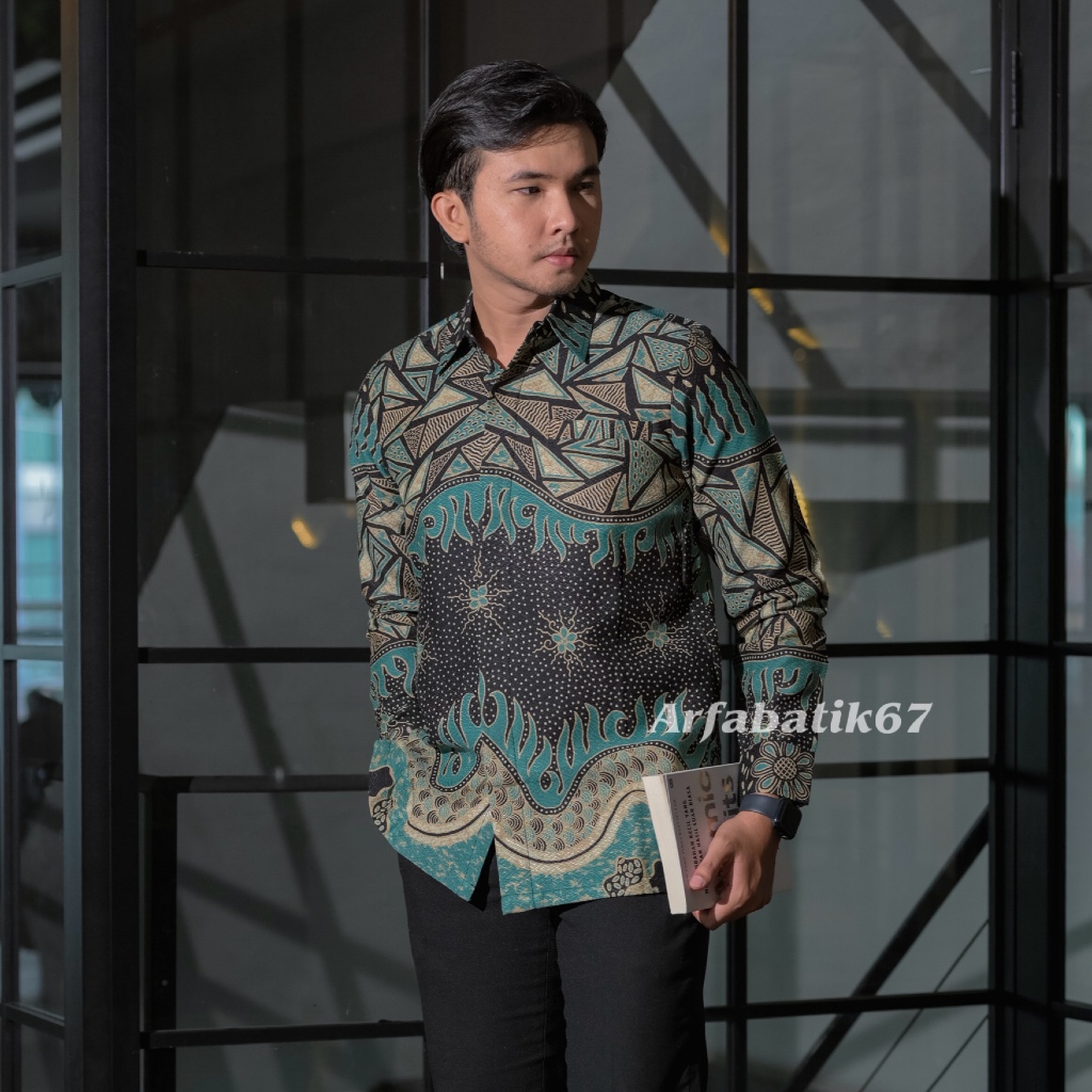 BABAYO HITAM TOSCA kemeja batik pria tangan panjang doby solo premium lapis full furing trikot wafle