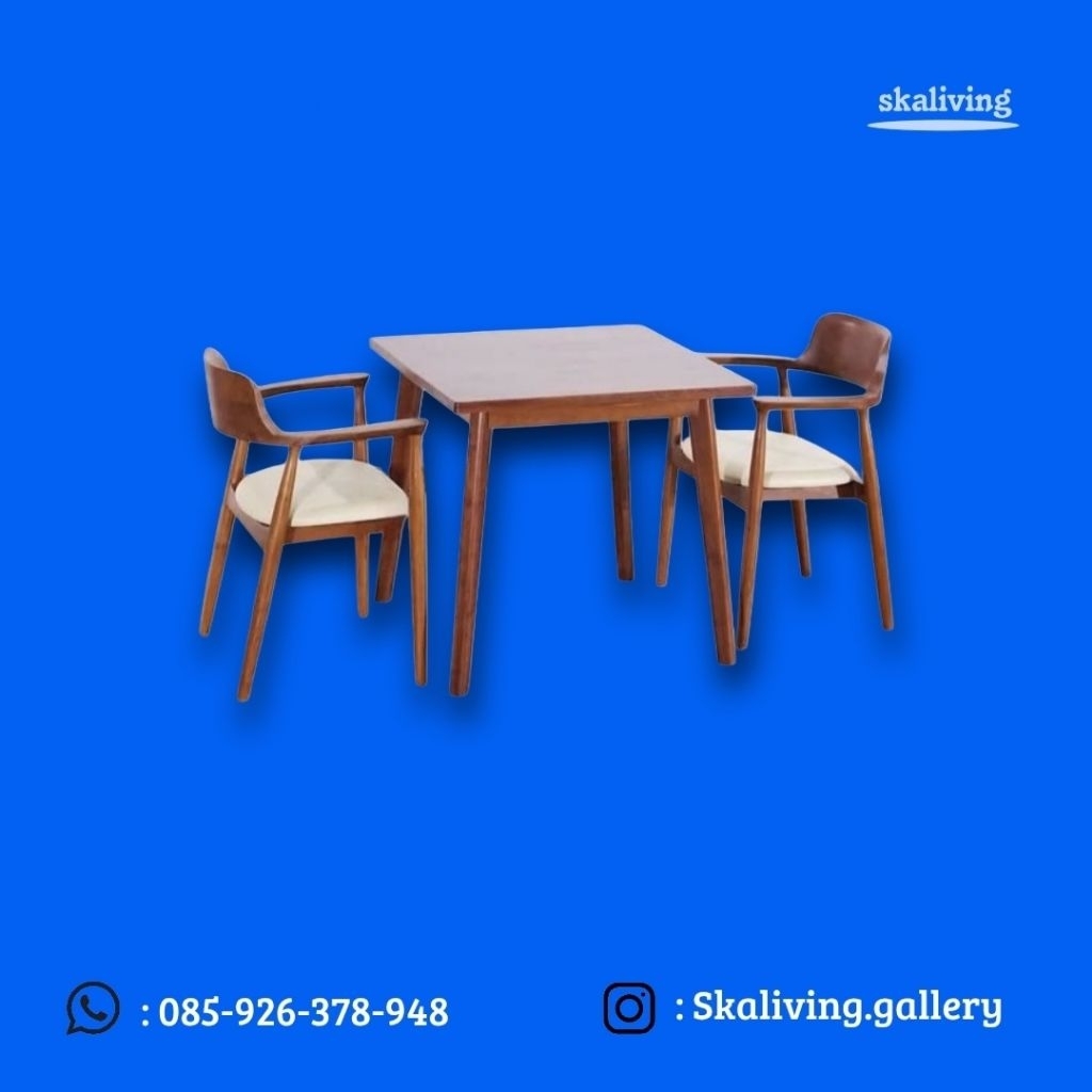 Set meja makan 2 kursi hiroshima minimalist kayu jati set kursi makan 2 kursi hiroshima minimalist k