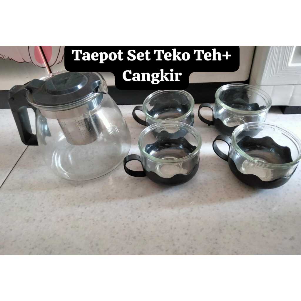Teapot Set 5 IN 1 tea pot kaca Teko Teh Saringan/Tea pot Set 5 in 1 Teko kaca dengan Saringan