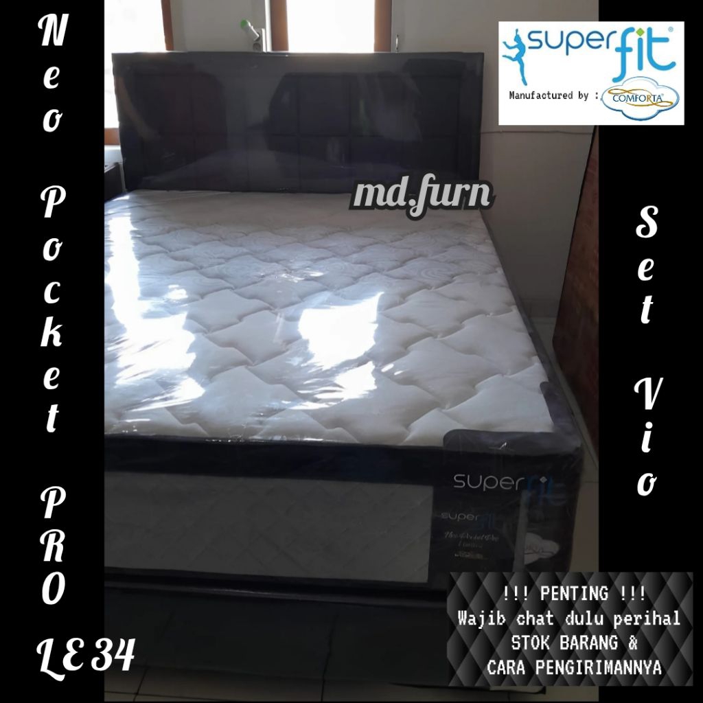 Komplit Set Vio + Springbed Comforta Superfit NEO POCKET PRO LE34 ( Kasur + Divan + Sandaran ) 160 /