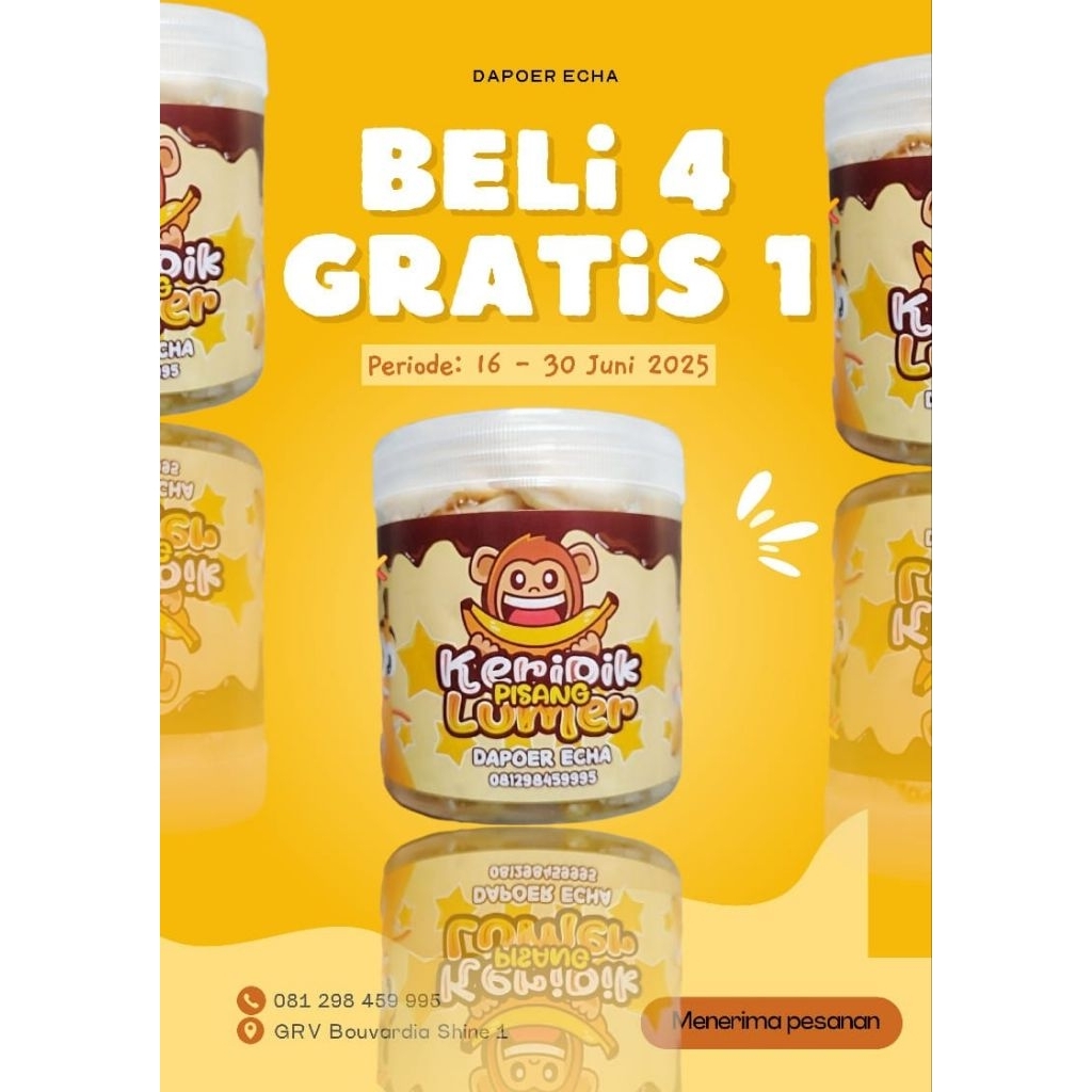 

Promo Beli 4 Gratis 1 Keripik Pisang Lumer