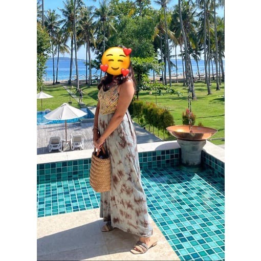 PRELOVED LONG DRESS ABSTRACT / DRESS PANJANG WANITA / GAUN BORDIR / Gaun Tanpa Lengan Motif Abstrak