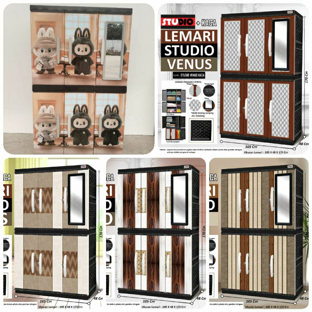 Studio Lemari pakaian plastik 3 pintu