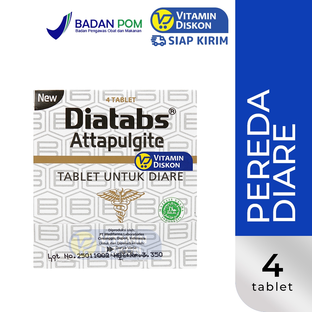DIATABS TABLET UNTUK DIARE - 1 STRIP ISI 4 TABLET | Obat Diare, Pereda Mencret