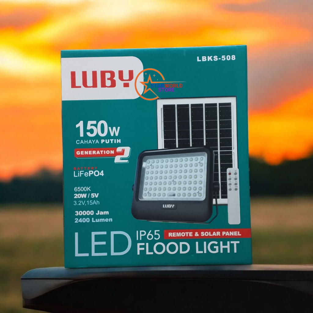 LAMPU TEMBAK SOLAR LUBY LBKS-508 GENERATION 2 150 WATT / LUBY Lampu Sorot Solar LBKS-508 GEN2 150W
