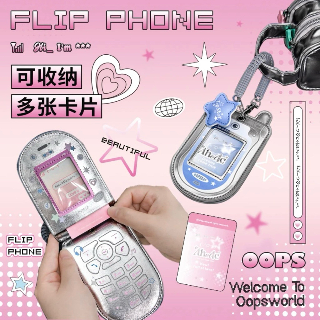[READY STOCK] PHOTO CARD HOLDER/CARD HOLDER PC BENTUK FLIP PHONE/HP LIPAT y2k RETRO LENGKAP DENGAN G