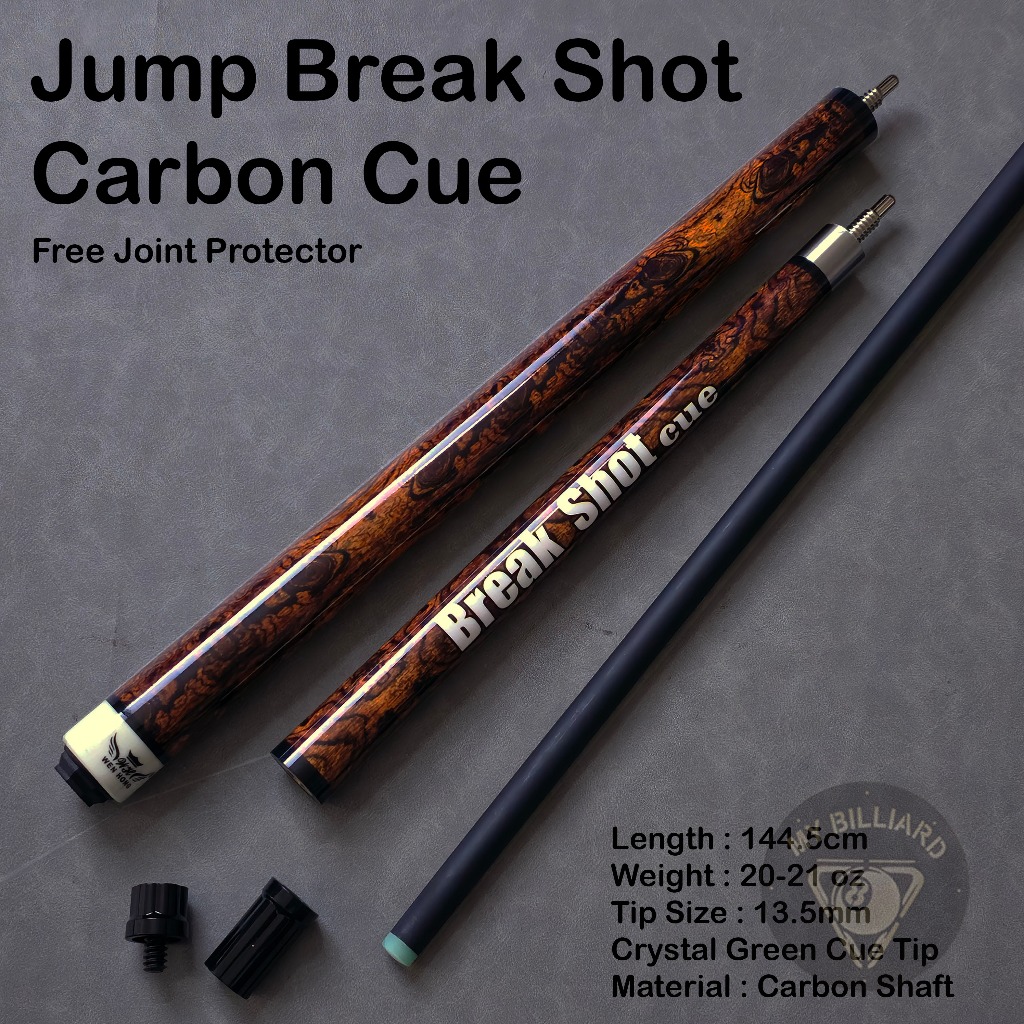 Jump Break Shot Carbon Cue Brown Stick Billiard 13.5mm - Stik Loncat Kibau Billiar Karbon Coklat