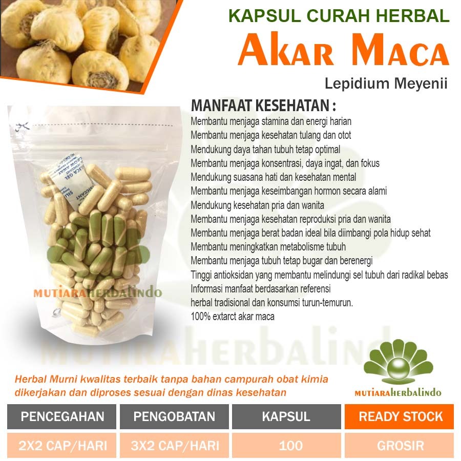Kapsul Curah Herbal Akar Maca 100 Caps Jaga Stamina & Dukung Kesehatan Pria Alami