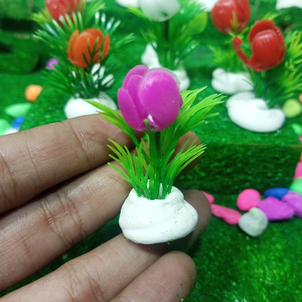 Hiasan Tanaman Plastik Dekorasi Aquarium Mini Motif bunga Tulip