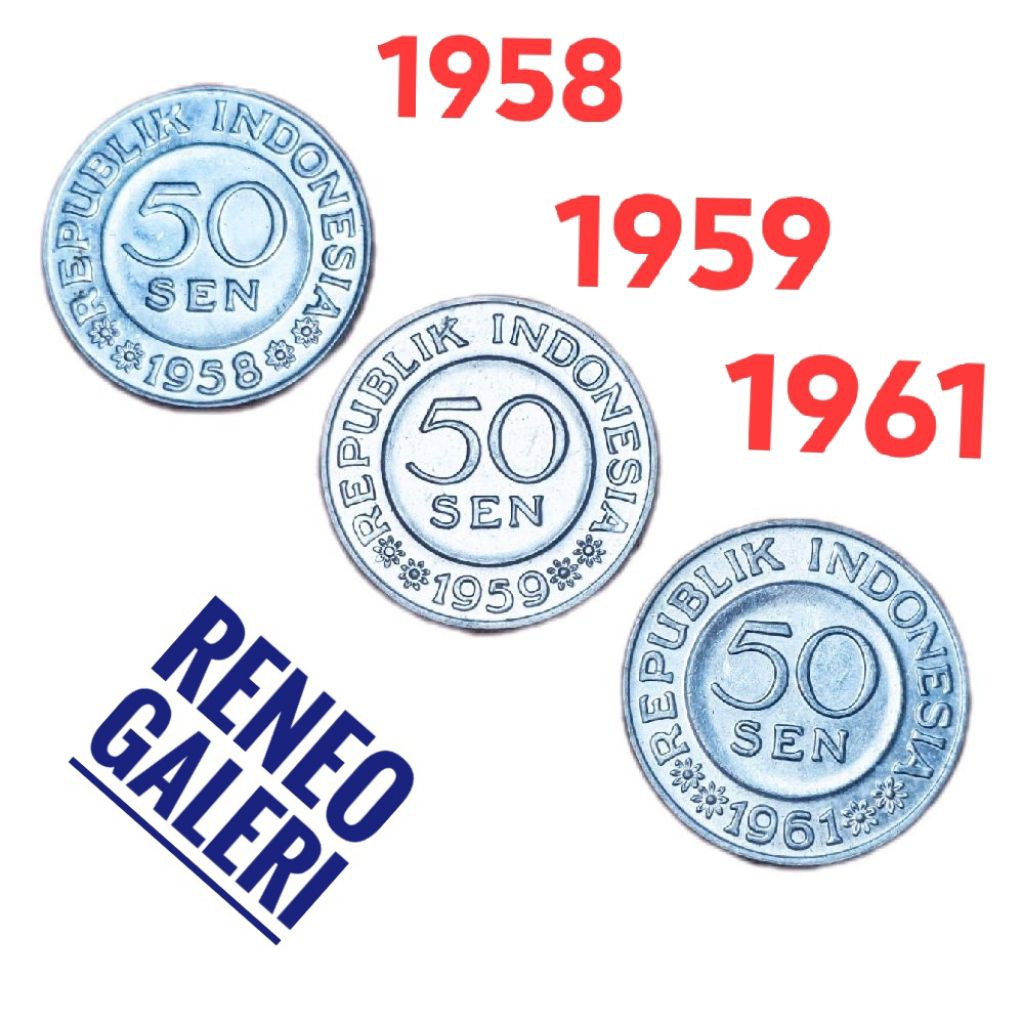 Berkilau Paket Tahun lengkap 50 Sen Indonesia Garuda set Uang koin Kuno 1958 1959 1961 logam asli or