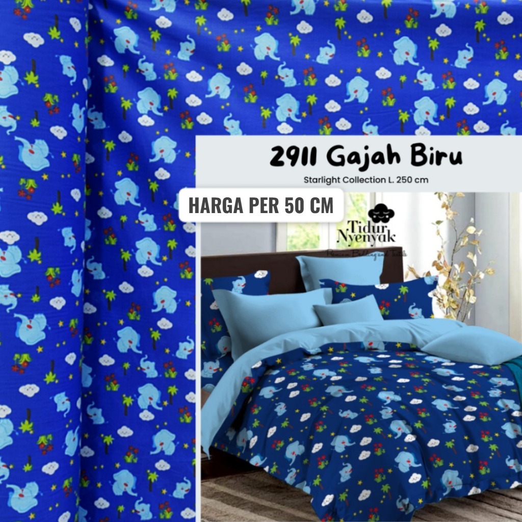 KAIN KATUN GAJAH BIRU LOKAL CVC MODAL LEBAR 250 CM SPREI ANAK LUCU ELEPHANT BIRU COWOK TERMURAH