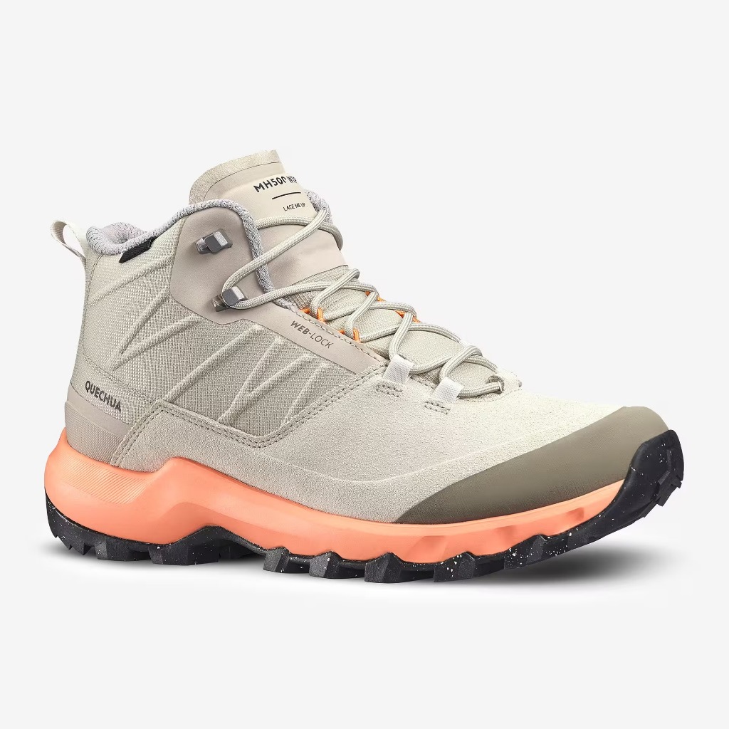 Quechua Sepatu Gunung Wanita Waterproof MH500 Mid - Beige 8664395